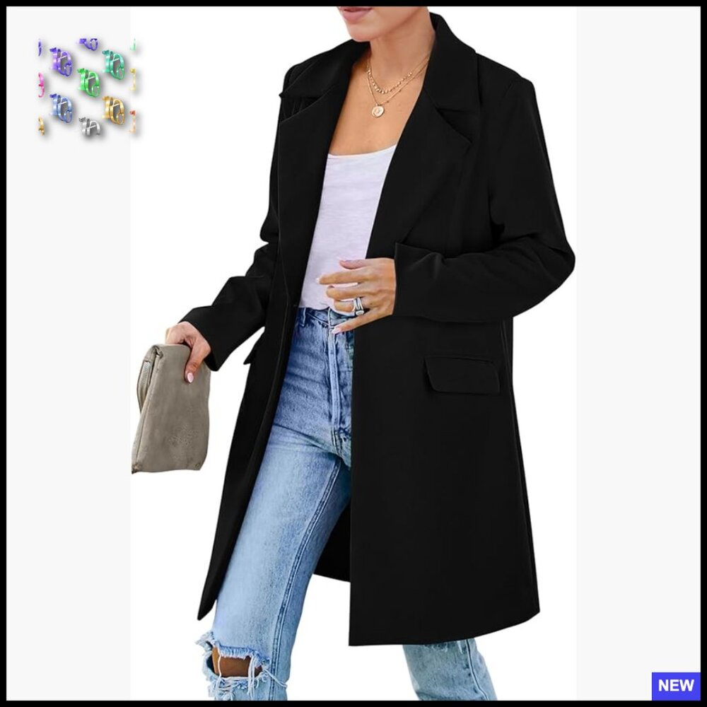 Oversized Blazer Jacket Classic Notch Lapel Padded Shoulder Work Casual Chic